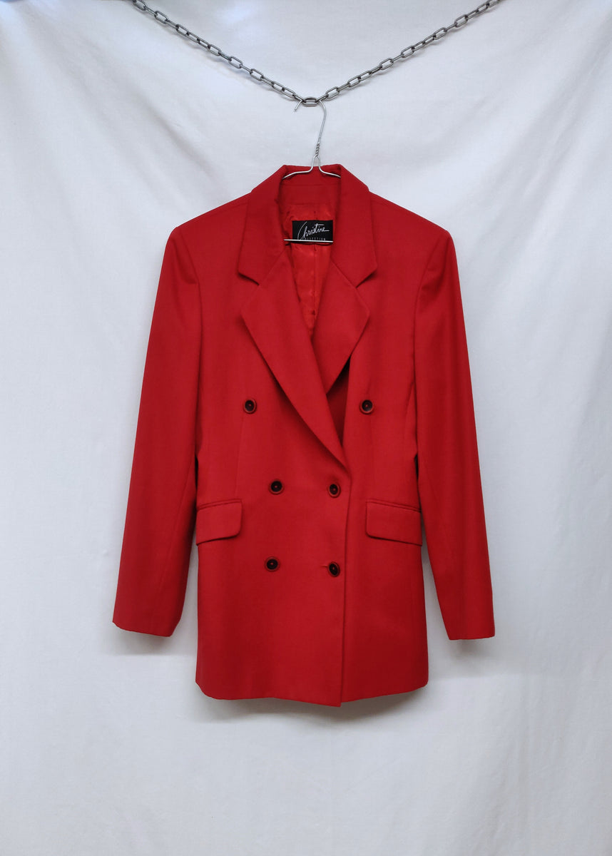Red classic wool blazer Rose vintage second hand