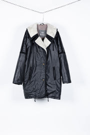 Shiny jacket with teddy collar
