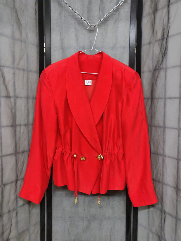Red silk blazer Rose vintage second hand