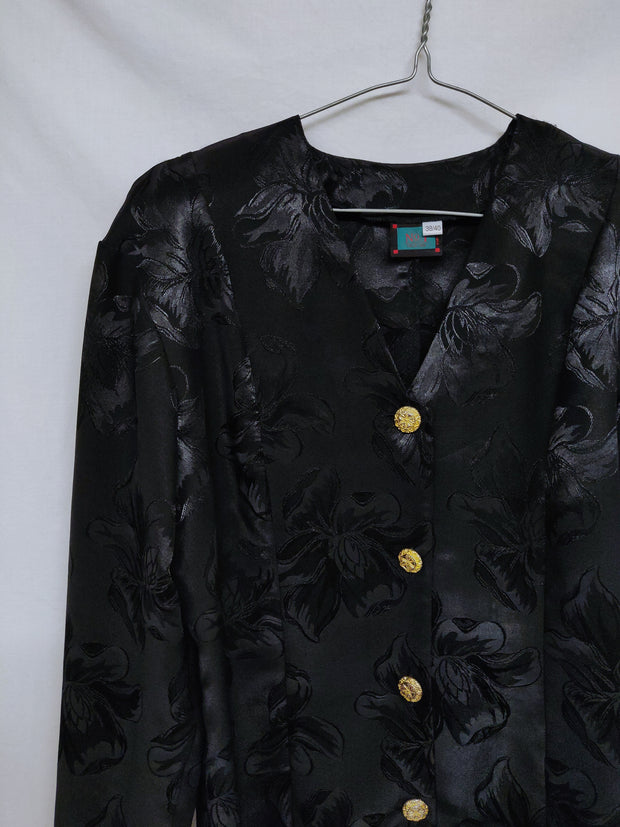 Shiny black flower blazer
